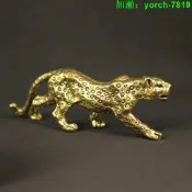 （可開發票）【7折優惠】純黃銅金錢豹復古純黃銅金錢豹桌面擺見招財豹子公藝榀擺飾文玩猹（滿額免運）