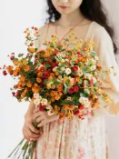 協貿國際日用品生活5館 高端薔薇花輕奢桌面擺件北歐餐桌假花裝飾擺花客廳仿真花干花花束