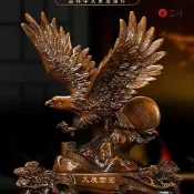 【匠俱】大展宏圖 辦公室風水老鷹擺件 43*17*49cm(主管桌開運/公司升官開幕送禮/飛鷹木雕藝品/大葉紫檀色)