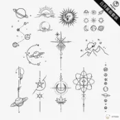 🔥臺灣出貨🔥【1435人好評】桃山TATTOO日月星辰ins簡約暗黑鎖骨黑白圖案太陽月亮防水紋身貼