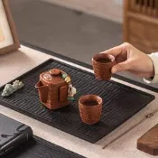 大師手作原礦紫砂精雕百福天地方圓一壺二杯高檔功夫茶具喝茶套裝