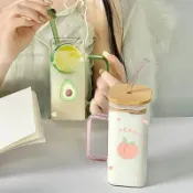 【桃園出貨】方形玻璃杯ins風高顏值水杯帶把女士吸管杯子耐熱家用飲料咖啡杯