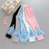 實拍+快出 愛莎公主女童打底褲純棉長褲兒童褲子女孩外穿寶寶褲彈力內搭褲冰雪奇緣卡通蕾絲裙擺百搭褲裙幼兒小童中大童