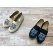 高雄凡賽斯歐洲精品 KENZO 虎頭 刺繡虎頭Logo 黑色 杏色 編織底 懶人鞋 帆布鞋 女款