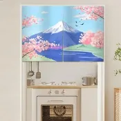 【BonBon naturel】富士山-加厚穿桿式門簾/裝飾簾-88cm*60cm(櫃簾/窗簾/短門簾/免打孔穿桿門簾)