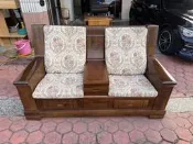 香榭二手家具*香樟木實木 置物抽屜二人座沙發椅(附坐墊)-原木沙發-木製沙發-雙人座沙發-兩人座沙發-木椅-客廳沙發