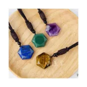 (店+)【開運堂】天然水晶項鍊原石六芒星吊墜紫水晶青金石手工編織項鍊水晶石