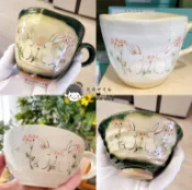 協貿國際日用品生活7館 瀨戶燒手作陶瓷釉下彩可愛兔子馬克杯湯杯飯碗咖啡杯子