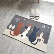 【JEN】卡通貓咪廚房多尼爾緹花編織長條型吸水防滑地墊45*120cm一入(3色可選)