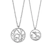 (店+)【米蘭精品】現貨+預購 925純銀項鍊情侶對鍊鯨與鹿森系浮雕圓形生日聖誕節交換禮物74cj50