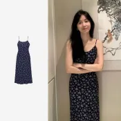 【法式碎花】吊帶洋裝 藍色 露背 茶歇 高級感 碎花吊帶洋裝 法式洋裝 藍色洋裝