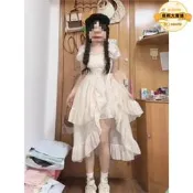 【口碑推薦韓系重前短後長規則裙襬連裙女學夏收腰顯瘦超仙公主裙