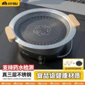 【臺現】304不鏽鋼烤盤戶外韓式露營家用電磁爐超厚不粘鍋食品燒烤盤圓形Z