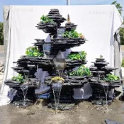 星美匯工廠🔥定金別墅魚池造景小院造景定金大型真石假山魚池水景擺件瀑布流水噴泉造景庭院陽台天然原石裝飾
