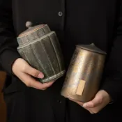 『百貨屋二號』中式復古鎏金鐵釉斗笠茶葉罐大容量陶瓷存茶儲茶罐家用防潮密封罐