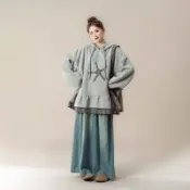 AKARA 文藝拼接假兩件派大星連帽長袖上衣毛衣(街拍實品拍/女裝秋冬新品/打底內搭/洋蔥式穿搭)
