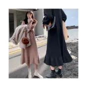 (店+)大尺寸 女裝 中長裙 秋冬款洋裝 寬鬆 加厚 內搭 長款 魚尾裙 遮肚 針織 洋裝 大尺碼