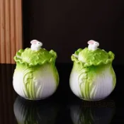 🛒下單立享優惠陶瓷調料罐釉下彩浮雕創意可愛白菜美人蕉造型家用菜盤廚房調料罐