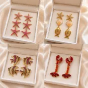 💕姐姐飾品小屋💕歐美浮誇獨特設計感🐚夏日海洋物語🐠 海星／小魚／龍蝦耳環｜質感渡假風｜人氣百搭款