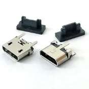 MicroUSB母座5Pin三腳立式貼覑加長6.7帶蓋卷口平口接口連接器