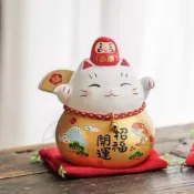 (店+)KANESAN 日本 勝利達摩招財貓  瀨戶燒 藥師窯 陶瓷擺飾 招財納福 吉祥物 小日驚奇