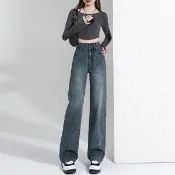 【ONEY 歐妮】★美式直筒中高腰牛仔褲(女裝/長褲/休閒褲/牛仔褲/單寧/錐形)
