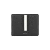 【BALLY】Ribbon 黑白條紋牛皮6卡對開短夾(黑色)