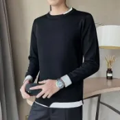2024春秋假兩件毛衣 男士打底緊身針織衫上衣 常規圓領秋季素色休閒