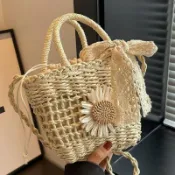 喜挖2店 網紅小方包包女新款潮名族風編織包沙灘休閒單肩包斜背草編包