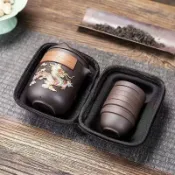 🎁🎁變色旅行茶具 泡茶組 茶具套装 茶杯 茶壶 茶具組 茶盤茶海龍鳳呈祥紫砂壶原礦朱泥带茶濾茶杯大容量泡茶壶