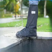 (店+)買一送一防水雨鞋套長筒黑色雨靴加厚耐磨高筒不掉腳跟防滑拉鍊防水層雨鞋騎士雨鞋騎行防雨鞋套戶外加厚防水雨靴鞋套男女款防滑