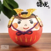 日本進口龍虎作堂達磨武者桃太郎不倒翁可愛創意車載和紙擺件禮物