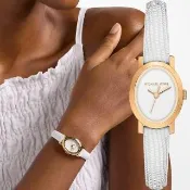 【Michael Kors】MK Maude 優雅橢圓形小錶徑女錶-白x金/21mm 送禮 禮物 推薦(MK7586)