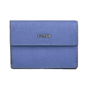 FURLA  BABYLON金屬字母LOGO防刮牛皮3卡雙扣式三折短夾(展示品/海藍x天空藍)