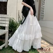 大尺寸半身裙蛋糕裙女 夏季新款 垂墜感大裙擺 寬鬆長裙 荷葉邊傘 A字裙 長裙 半裙 蛋糕長裙 白色蛋糕裙 韓系甜美裙子