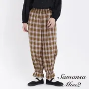 Samansa Mos2 素面/格紋亞麻摺邊束口褲(FB33L0F0480)