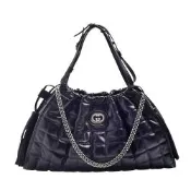 GUCCI 經典 Deco系列金屬GG LOGO絎縫小牛皮托特手提/肩背包(中號-黑色)