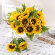 太陽花 向日葵 🌻 一束 1支 仿真花 台灣現貨 假花 塑膠花 裝飾 佈置 綠葉 黃色 花 裝潢 插花 畢業 人造花