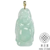 【漢石齋】天然翡翠A貨 小彌勒佛18K金墜頭玉佩吊墜 冰糯芙蓉種(16*34*5mm)