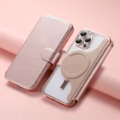 掀蓋皮套 蘋果12插卡支架 磁吸充電 iPhone 16 15 14 13 17 Pro 電鍍手機殼 翻蓋可拆卸 透明殼