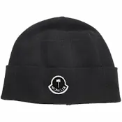 Moncler x Palm Angels 聯名 棕櫚樹補丁方格縫線羊毛混紡針織帽(黑色)