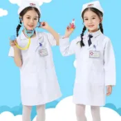 兒童醫生護士服裝套裝帶白色粉色制服外套帽子男孩女孩醫療醫院角色扮演服裝