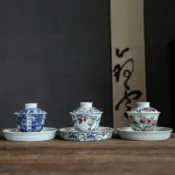 全球選品1館 生活百貨 仿古青花蓋碗景德鎮陶瓷功夫茶具泡茶碗家用三才蓋碗泡茶蓋杯壺承