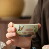 復古陶瓷聞香杯 合歡蝴蝶花主人杯 功夫茶杯 普洱品茗杯 家用茶具 手拉胚工藝