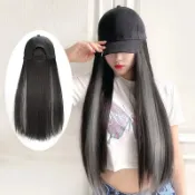 思樂小舖 假髮女長髮帽帶頭髮假髮帽子一體 時尚棒球帽長直髮 黑長直新式全頭套 挑染假髮帽子一體 鴨舌帽假髮一體 假髮帽子女