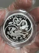 英國 2018 雙龍中國龍與威爾溼紅龍米青制 proof 銀幣 1 盎司 盒證