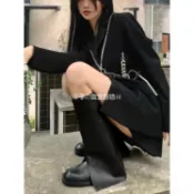 無敵好看🫧 設計感~超顯瘦腿炸街褲管靴女 大筒圍高筒靴 厚底不過膝長靴 INS同款騎士靴 黑色皮靴子 厚底靴 真皮長靴