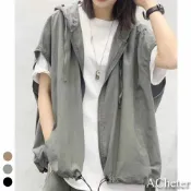 秋佳人慵懶連帽休閒棉麻背心外套109959