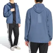 【adidas 愛迪達】Trn Wv Jkt 男款 灰藍色 吸濕 排汗 運動 休閒 連帽 拉鍊 夾克 外套 KU8497