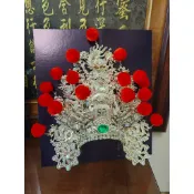 【靜福緣】精品柳絲製『銀白鑽橘紅絨球上帝公帽(輕量)訂製品』上帝帽上帝眉乙丘柳絲製神尊戴神尊戴神明帽神冠玄天上帝